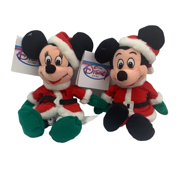 VTG The Disney Store Christmas Mini Bean Bag Santa Mickey & Minnie Mouse 7” NWT - Picture 1 of 6